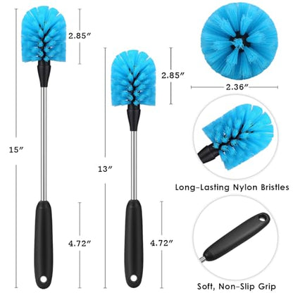 MOSOLAN Stainless Steel Water Bottle Cleaning Scrubbing Brush, 13 in | 2 Pack, Long Handle, Non-Slip, Cleaning Sport Bottles, Baby Bottles, Cups, Coffee Mugs, Glasswares, Wine Decanters, Flask - size: 13 Inch (Pack of 2)