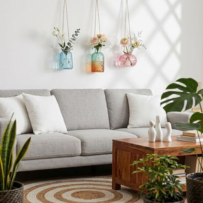 6 Pcs Stained Glass Hanging Vases Planters with Rope