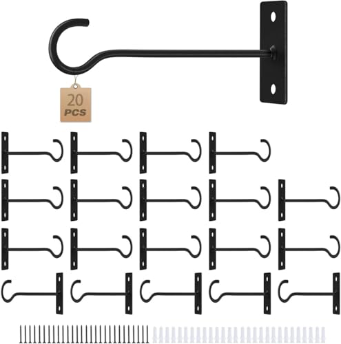 Metal Plant Wall Hooks 20Pack Bulk Hanging Brackets Indoor Black 6In | Decorative heavy duty metal hangers,for flower baskets, lanterns,bird feeders and wind chimes,home decor indoor and outdoor - color: Black, size: 6in&20Pack