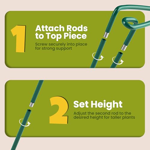 6 Pack Plant Support Stakes – Peony Cages and Supports –10" W x 16" - 24" H | Tall Plant Stakes for Indoor and Outdoor Gardens – Cage Rings for Potted Flowers, Peony, Hydrangea, and Rose Bush - size: 6 Pack