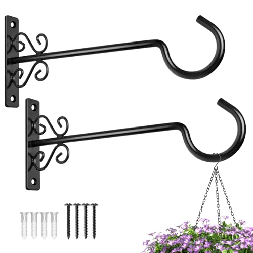 Plant Hangers, 12 Inch Hanging Plant Brackets Outdoor Indoor, Black | Wall Hooks for Hanging Hummingbird Feeders, Bird Feeders, Planters, Lanterns, Wind Chimes, 2 Pack, Gifts for Women Men - color: Black, size: 12 Inch