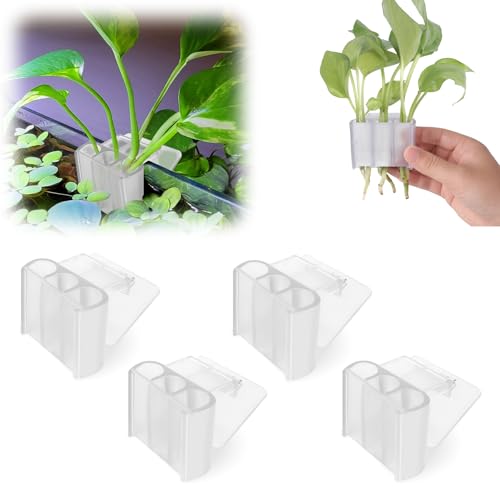 4 Pk Upgraded Aquarium Plant Holder, 3-Hole Hanging Aquarium Plant Holder with Clip, Suitable for Fish Tank Plant Potting, Aquarium Decoration, White - color: White 4