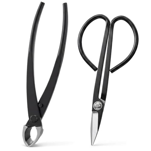 2 Pack Garden Scissors 7.9 Inches (200mm) Stainless Steel Bonsai Pruning Shears 8.2 Inches (210mm) with Comfy Grip Handle Trimming Scissors for Bonsai, Herbs, Flowers, Home - style: Bud Scissors Set
