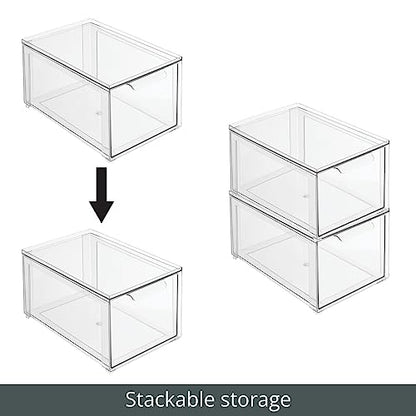 mDesign Plastic Stackable Bathroom Storage with Pull Out Bin Organizer Drawer for Cabinet, Vanity, Shelf, Cupboard, Cabinet, or Closet Organization - Lumiere Collection - 4 Pack - Clear - size: 8 x 12 x 6 (Pack of 4)