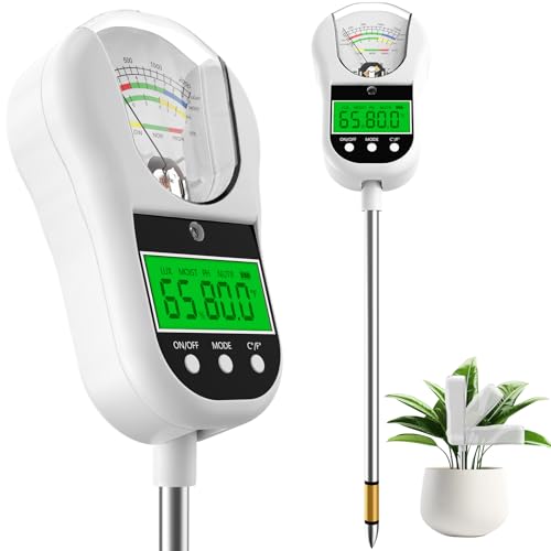 7-in-1 Soil Test Kit, Soil Moisture Meter/pH Meter/Light Intensity/Fertility/Air & Soil Hygrometer Temperature with Large Dual Display for Garden,Lawn, Farm, Indoor Outdoor Plants-Warm White | Soil Moisture Meter/pH Meter/Light Intensity/Fertility/Air & S