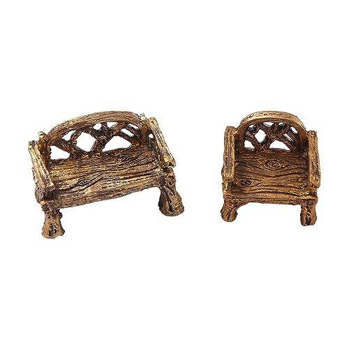 Kopida Chair Miniatures 2PCS Mini Resin Park Seat Ornaments Lawn Chairs Set Micro Landscape Fairy Garden Decor DIY Craft Mini Furniture Figurines Home Decor