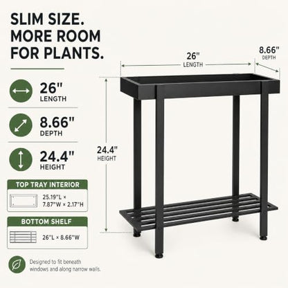 Honla 2 Tier Metal Plant Stand,Indoor Outdoor Plant Table for Window,Black | 26"L x 8.66"W x 24.40"H,Protective Raised Rim,Drainage Holes,Adjustable feet,110 lbs Weight Capacity,Rugged and Wobble-Free - color: Black