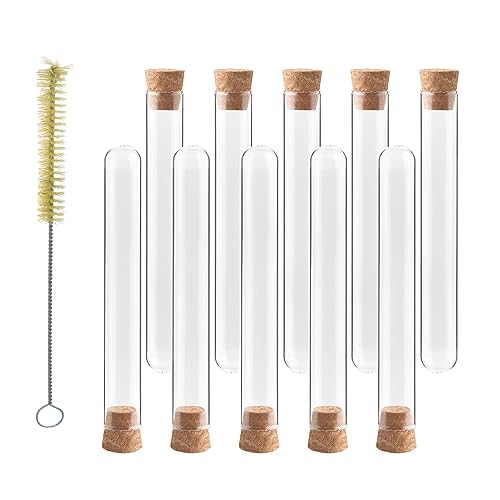 Glass Test Tubes with Cork and Brush, Vol.34ml/Dia.20x150mm, Pack of 50, 3.3 Borosilicate Glass, TTGS01-050 - style: 50pcs of Vol.34ml, with cork& brush