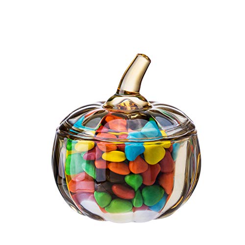 Diamond Star Glass Pumpkin Jar with Cover Target, Decorative Wedding Candy Bowl Organizer Canisters Home Decor Halloween Centerpieces - color: Transparent, size: S: 3.9" X 4.1"