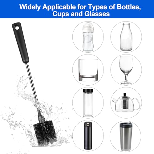 Bottle Brush, Long Stainless Steel Handle Water Bottle Brush Cleaner, Sports Bottle Scrubber, Kitchen Scrub Cleaning Brushes for Beer Bottles, Cups, Wine Glasses, Coffee Mugs, Tumblers, Thermos - style: 1 Pack