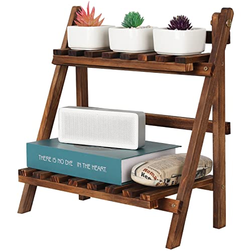 Jotsport 2 Tier Tabletop Plant Stand Step Style Foldable Small Plant Shelf - color: Carbonized