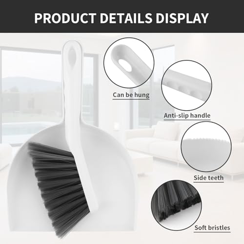 Mini Broom and Dustpan Set, Small Dust Pan and Brush Set, White | Brush and Dustpan Set, Hand Broom and Dustpan Set, Mini Handheld with Home, Desktop, Kitchen, pet