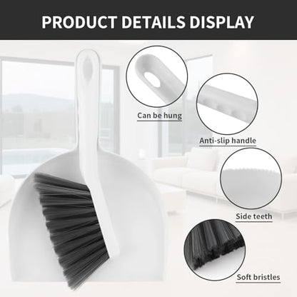 Mini Broom and Dustpan Set, Small Dust Pan and Brush Set, White | Brush and Dustpan Set, Hand Broom and Dustpan Set, Mini Handheld with Home, Desktop, Kitchen, pet