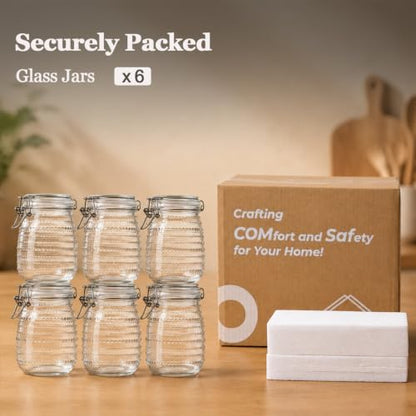 ComSaf Glass Pantry Jars with Airtight Lids 34 oz 6 Pack Wide Mouth Hobnail | Coffee beans sugar, Snacks pasta, Pickling fermenting, Pantry organization, Clear body, Countertop storage, Dry goods - size: 34 fl oz/6pcs