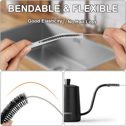 Ixiaoyoo Straw Cleaner Brush Set, 12 Pieces Botthle Cleaning Brush and Nylon Tube Brush Brush, 11.8 Inch Long Cleaning Brush Kit for Water Bottle, Straws on Tumbler, Sippy Cup, Tea Pot Spout - color: 11.8 Inch Black Cleaning Brushes