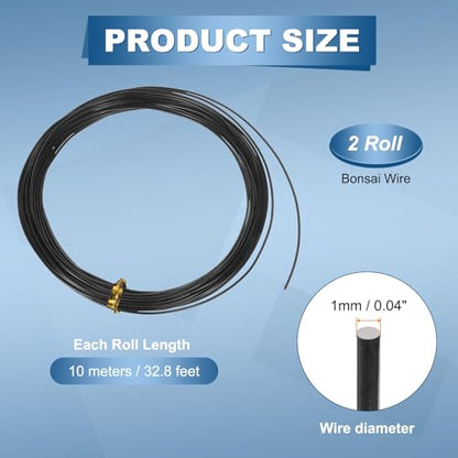 HARFINGTON 2 Roll Bonsai Wire 1mm Each Roll 32.8ft (10m) Anodized Aluminum Bonsai Wire for Gardening Tree Branch Fixing DIY Crafting, Black - color: Black, size: 1mm x 32.8 ft