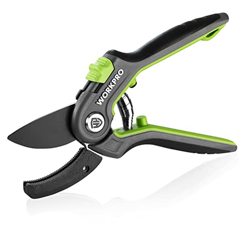 WORKPRO Pruning Shears, Garden Clippers with SK5 Steel Blades, 8" Anvil | Professional Hand Pruners with Ergonomic Handle, Sharp Stainless Steel Garden Trimming Scissors for Branch Plant Fruit Flower