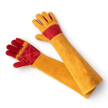 Animal Handling Gloves – Bite-Proof, Multi-purpose, Pet Leather Gloves with Padding - color: Yellow, size: 17.7