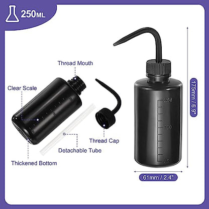 PATIKIL 12 Pcs Wash Bottle, 250ml 8oz Plastic Succulent Watering Bottle Eyelash Tattoo Rinse Wash Bottle for Plant Eyelash Extensions Irrigation Lab RV Gap Cleaning (Black) - color: Black, size: 250ml/8oz