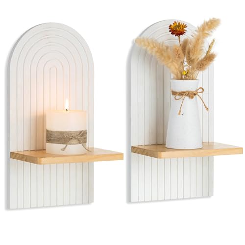 Boho Wall Candle Holder Set of 2 with White Arched 3D Design - color: White