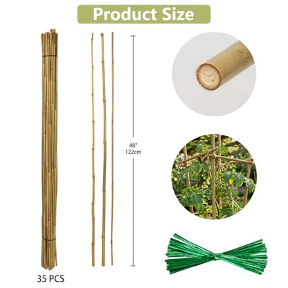 Plant Stakes Natural Bamboo Sticks - 35 Pcs Bamboo Garden Stakes for Plants 4 FT Plant Support Sticks with Twist Ties for Tomatoes Beans Flowers Indoor Outdoor Potted Climbing Plants - size: 4ft,35PCS