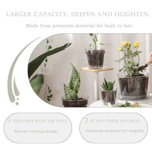WHJY 4.7 Inch Clear Plastic Nursery Pots with Drainage Holes & Deep Saucer 3 Pack PET Round Planters for Indoor Plants Succulents Flowers Windowsill Gardening - size: 4.7”