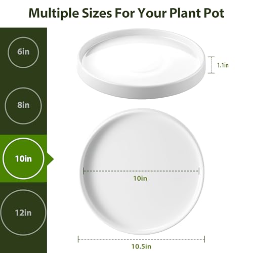 Ceramic Plant Saucer 10.5 Inch 1 Pack White, Fits Pot Base Under 10 Inch | Sturdy, Leak-Proof, Indoor Outdoor Planter Base, Plant Pot Tray Plate for Flower Pots to Catch Water Drip & Drainage - size: 10.5in 1pack