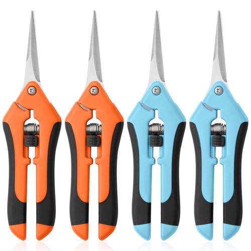 4 Pack Garden Pruning Shears, Stainless Steel Shears, Gardening Shears Scissors Pruning Shears for Gardening Tools (2pcs Blue+2pcs Orange) - color: 4pcs Orange Blue