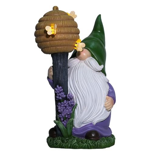 Solar Garden Outdoor Gnome Statues Yard Resin Decoration | Hand-paint Housewarming Gift for Patio Yard Lawn Waterproof Cracking - color: Green Gnomes