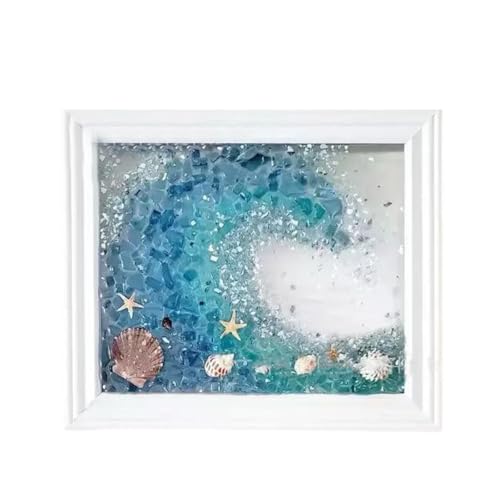 CIYOJA DIY Mosaic Kit for Adults – Complete Glass Mosaic Craft Kit with Sea Glass, Resin, Frame – Easy Resin & Stained Art Starter Set for Beginners & Adult Creative Projects (Wave Design) - color: Blue-Wave