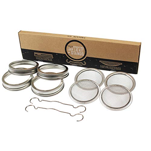 Stainless Steel Sprouting Kit 4 Pack Rust Proof 316 Stainless | With Sprouting Stands, Curved Mesh, Fits Most Wide Mouth Mason Jars | Grow Your Own Organic Sprouts From Seeds - color: Sprouting Lids + Stands, size: 4 Pack