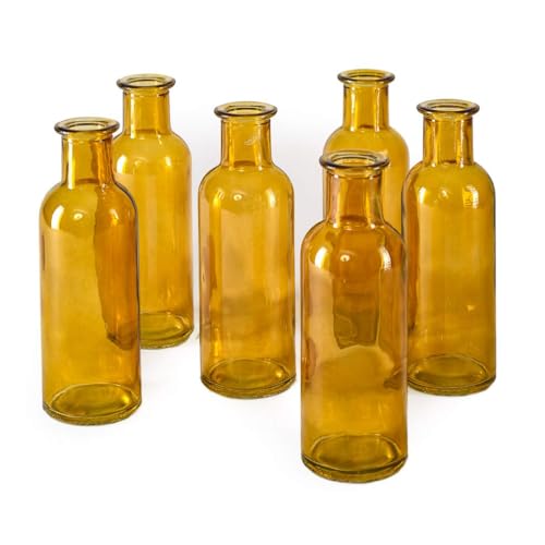 Serene Spaces Living Large Amber Bud Vases, Apothecary Jars, Decorative Glass Bottles, Centerpiece for Wedding Reception, Antique Decoration, Flower Vases, 6.5" Tall & 2" Diameter, Pack of 48 - color: Amber, Large, Set of 48