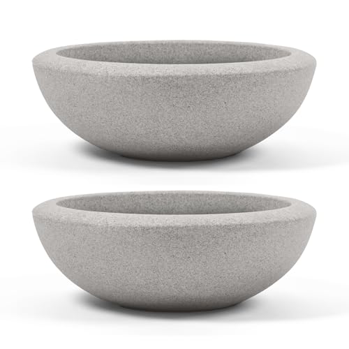 ARBORA 26" Santorini Bowl Planters 2-Pack - Polyresin Large Outdoor Pots - color: Concrete Gray, size: 26" 2-Pack