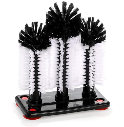 Yesland Water Bottle Cleaning Brush with Suction Base, 3 Head Removable Nylon Bristle Glass Cup Washer Brush Cleaner for Long Leg Cup, Beer Cup, Red Wine Glass, Bar, Kitchen, Sink, Home Tools