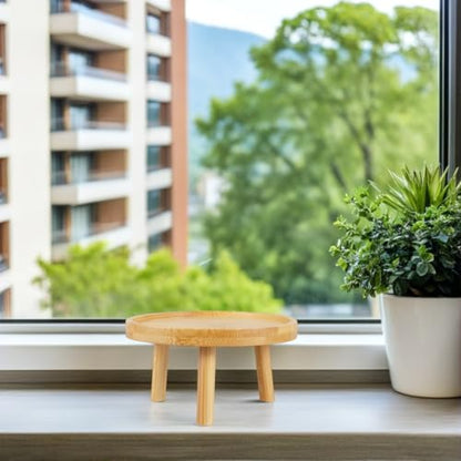 DOITOOL Wooden Indoor Plant Stand 4.33 Inch Flowerpot Tray Lightweight Decorative Plant Stool for Succulents Vase Display Shelf for Home Tabletop - size: 10.00X10.00X7.50CM