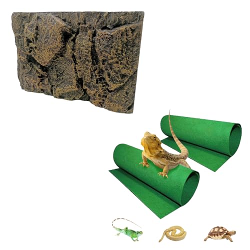 Tfwadmx Rock Terrarium Background (18" L*11" W*1" H) &2 Pack Reptile Carpet (24" L*16" W)