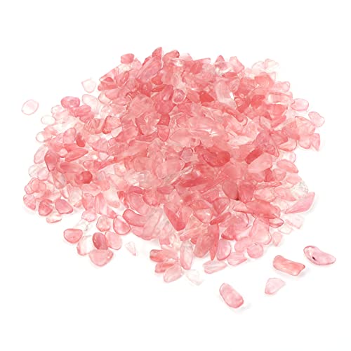 100g/0.22lb 5-7mm Tumbled Chips Stone, Natural Crushed Crystal Quartz Irregular Polished Stones Gravel Decoration for Aquarium Plants Vase Filler, Pink Red