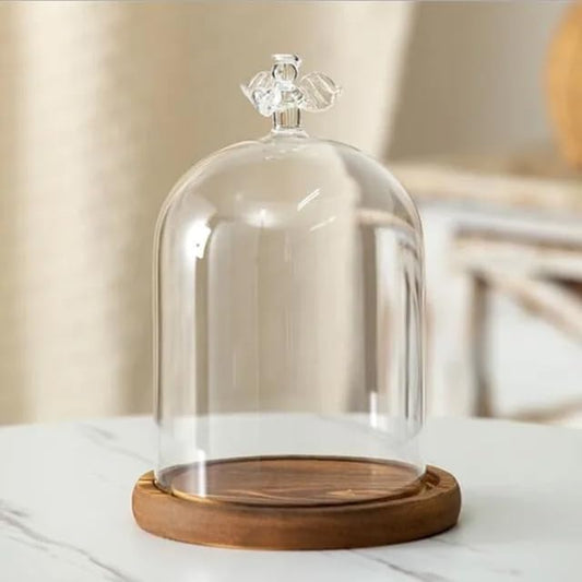 12 * 16cm Big Size Antique Base Different Top Glass Dome Vase Home Decoration Transparent Candle Cover Wedding Friend Favor Gift (1set Angel Dome Base) - color: 1set Angel Dome Base