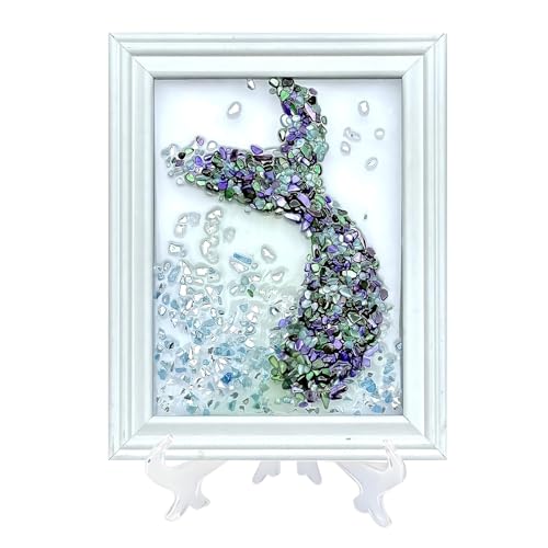 CIYOJA Sea Glass Stained Glass Kit Mermaid Tail – DIY Craft Kit for Adults Women, Mosaic Art Resin Craft Kit with Crushed Seaglass, Beach Frame Artwork for Home Décor, Christmas Adult Craft Kits - color: Blue-Tail