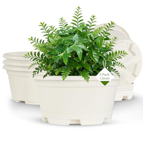 KPUVX 5 Packs 13 inch Plant Pot with Saucer - color: Beige, size: 13 inch