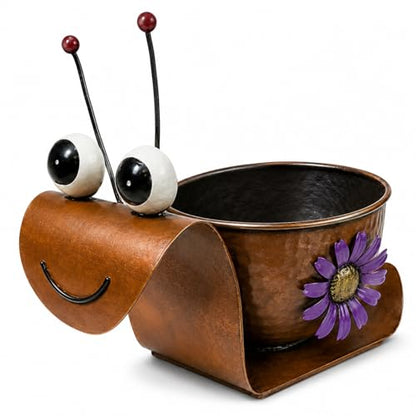 Snail Metal Planter, Cute Animal Iron Plant Pot for Succulents, Cactus & Small Flowers, Whimsical Indoor Outdoor Garden Decor for Desk, Patio, Balcony, Gift for Plant Lovers