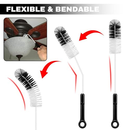 Bottle Cleaning Brush Set, 4pcs Flexible Long Handle Brushes for Bottles | 4-piece Brush Kit with Flexible Bristles and Built-in Tweezers Cleans Narrow Neck Bottles, Straws, Tubes
