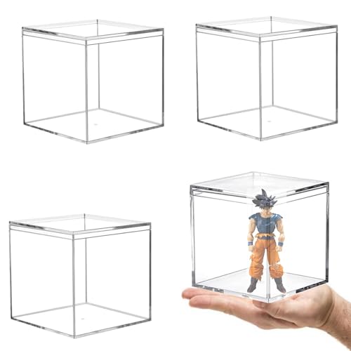 KissYou Acrylic Boxes Clear Box with Lid 4 Packs Acrylic Decorative Boxes Transparent Display Box Clear Square Cube Acrylic Storage Containers - size: 3.94 x 3.94 x 3.94 Inch