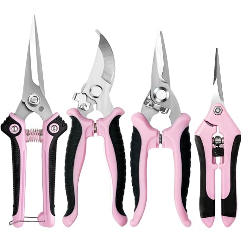 EWPJDK 4 Pack Garden Pruning Shears Scissors Clippers Stainless Steel | Gardening Shears, Gardening Shears, Pruning Snips for Gardening Tools, Securely Lock, Non-Slip, Ergonomically Designed - color: Pink