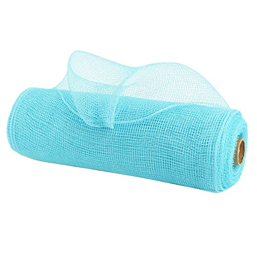 Light Blue Deco Mesh 10 Inch Rolls Deco Mesh Turquoise Basic Mesh Ribbon for Christmas Tree, Garland, Staircase, Mailbox, Centerpiece, Making Wreath, Decorating and Crafts (30 Feet) - color: Blue Light