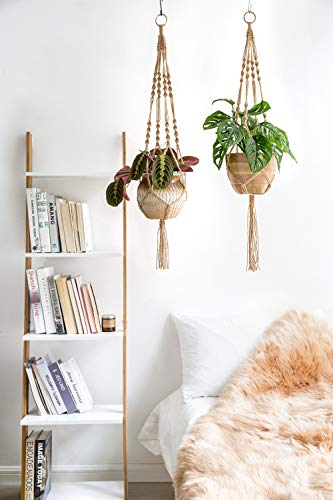 Mkono 2 Pack Macrame Plant Hangers Indoor Hanging Planter Basket Decorative Flower Pot Holder Jute Rope for Indoor Outdoor Home Decor 4 Legs 40 Inch, Brown