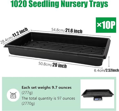 RooTrimmer 10 Pack 1020 Trays and 10 Pack 1020 Mesh Bootom Trays, 20'' x 10'', Heavy Duty Propagation Flats for Microgreens, Seed Starting, Soil Blocks, Hydroponics & Wheatgrass (10 Sets) - size: 21L x 11 W x 2.5 H
