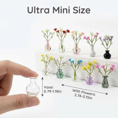 10-Pack Magnetic Mini Bud Vases for Fridge, Strong Magnet Glass Propagation Vases with Faux Flowers, Cute Tiny Vase Magnets for Whiteboard Office Decor, Gift Set for Mom Teachers Coworkers