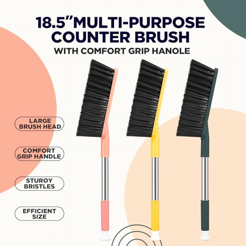 Teenyyou 6 Pcs 17'' Hand Broom Brush Dust Brushes Soft Bristle Cleaning Brushes Handheld Soft Counter Brush for Bed Car Couch Desk Sofa Furniture Clothes Small Particles Hair Debris Quilt Remover