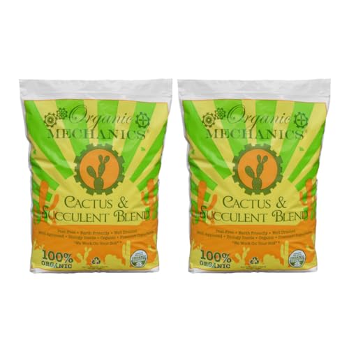 Organic Mechanics Cactus and Succulent Blend Potting Soil, 8 qt (Pack of 2) – Well-Drained Organic Mix – Enhances Plant and Root Growth with Biochar, Rice Hulls, and Worm Castings - size: 8 Quarts, style: Pack of 2